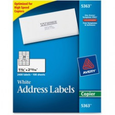 Avery® Address Labels for Copiers, Permanent Adhesive, 1-3/8" x 2-13/16", 2,400 Labels (5363) - Permanent Adhesive - 1 3/8" Width x 2 13/16" Length - Rectangle - White - 2400 / Box