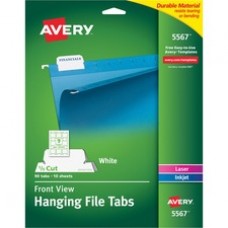 Avery® 5567 Print/Write-On Hanging Tabs, 1/5 Tab, 2 1/16, White (Pack of 90) - Print-on Tab(s) - 5 Tab(s)/Set - 8.5" Divider Width x 11" Divider Length - Letter - Self-adhesive, Permanent - White Tab(s) - 90 / Pack