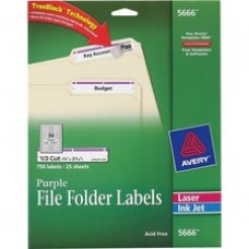 Avery® TrueBlock(R) File Folder Labels, Sure Feed(TM) Technology, Permanent Adhesive, Purple, 2/3