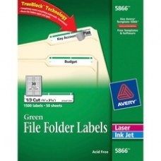 Avery® TrueBlock(R) File Folder Labels, Sure Feed(TM) Technology, Permanent Adhesive, Green, 2/3