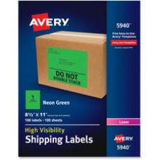 Avery® High-Visibility Neon Green Shipping Labels for Laser Printers 8-1/2 x 11, Box of 100 (5940) - Permanent Adhesive - 11