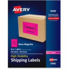 Avery® High-Visibility Neon Magenta Shipping Labels for Laser Printers 5-1/2 x 8-1/2, Pack of 200 (5948) - Permanent Adhesive - 8 1/2