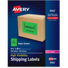 Avery® High-Visibility Neon Green Shipping Labels for Laser Printers 5-1/2 x 8-1/2, Pack of 200 (5952) - Permanent Adhesive - 8 1/2