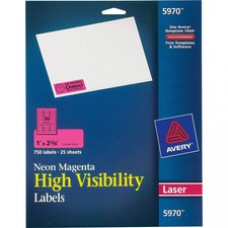 Avery® Neon Laser Labels, Rectangle, 1 x 2-5/8, Fluorescent Magenta, 750/Pack (5970) - Permanent Adhesive - 1