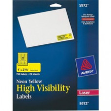 Avery® Neon Laser Labels, Rectangle, 1 x 2-5/8, Fluorescent Yellow, 750/Pack (5972) - Permanent Adhesive - 1