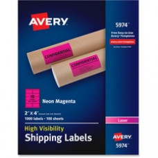 Avery® High-Visibility Neon Magenta Shipping Labels for Laser Printers 2 x 4, Box of 1,000 (5974) - Permanent Adhesive - 4