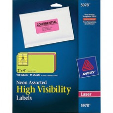 Avery® High Visibility 2 x 4 Inch Labels, Assorted Fluorescent Colors 150 Pack (5978) - Permanent Adhesive - 2