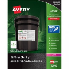 Avery® UltraDuty(R) GHS Chemical Labels for Laser Printers, Permanent Adhesive, Waterproof, UV Resistant, 4-3/4