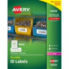 Avery® Durable ID Labels, TrueBlock(R) Technology, Permanent Adhesive, 2/3