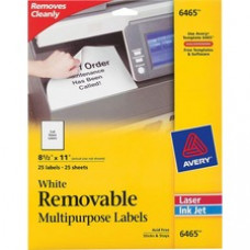 Avery® Self-Adhesive Removable Laser Id Labels, White, 8.5 x 11 inches, 25 per Pack (6465) - Removable Adhesive - 8 1/2