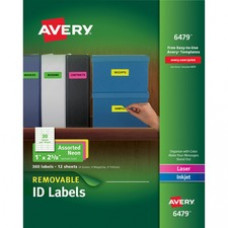Avery® Multipurpose Labels, Removable, Assorted Neon, 1 x 2.625 Inches, Pack of 360 (6479) - Removable Adhesive - 1