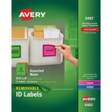 Avery® Removable Multipurpose Labels, Assorted Neon, 3 1/3 x 4 - Removable Adhesive - 3 21/64