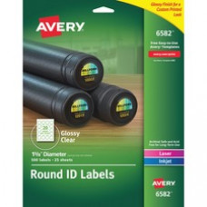Avery® Round ID Labels, Sure Feed(TM) Technology, Permanent Adhesive, Glossy Clear, 1-5/8