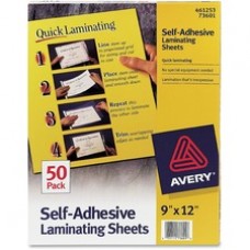 Avery® Self-Adhesive Lamination - Laminating Pouch/Sheet Size: 9" Width x 12" Length - for Certificate - Self-adhesive, Photo-safe, Self-adhesive - Clear - 50 / Box