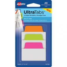 Avery® Multiuse Ultra Tabs(R), 2 x 1.5, 2-Side Writable, Neon Pink/Green/Orange, 48 Repositionable Tabs (74756) - 24 Write-on Tab(s) - 1.50