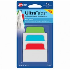 Avery® Multiuse Ultra Tabs(R), 2 x 1.5, 2-Side Writable, Red/Blue/Green, 48 Repositionable Tabs (74757) - 24 Write-on Tab(s) - 1.50
