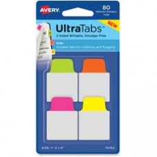 Avery® Mini Ultra Tabs(R), 1 x 1.5, 2-Side Writable, Neon Pink/Yellow/Green, 80 Repositionable Tabs (74762) - Write-on Tab(s) - 1.50