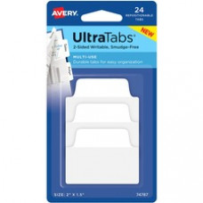 Avery® Ultra Tabs Repositionable Multi-Use Tabs - 24 Tab(s) - 8 Tab(s)/Set - Clear Film, White Paper Tab(s) - 3