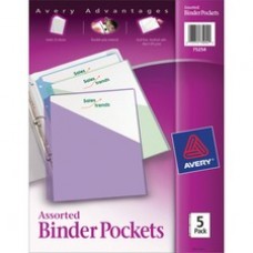 Avery® Binder Pockets, Assorted Colors, 8.5" x 11", Acid-Free, Durable, 5 Slash Jackets (75254) - Letter - 8 1/2" x 11" Sheet Size - 20 Sheet Capacity - 3 x Ring Fastener(s) - Polypropylene - Assorted - 5 / Pack