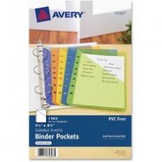 Avery® Mini Binder Pockets, Assorted Colors, Fits 3-Ring and 7-Ring Binders, Durable, 5 Slash Pockets (75307) - 20 x Sheet Capacity - 5 1/2