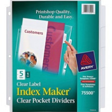 Avery® Print & Apply Clear Label Sheet Protector Dividers, Index Maker(R) Easy Peel(R) Printable Labels, 5 White Tabs (75500) - 5 Print-on Tab(s) - 5 Tab(s)/Set - 8.5
