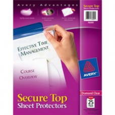 Avery® Secure Top Sheet Protectors - For Letter 8 1/2" x 11" Sheet - 3 x Holes - Ring Binder - Clear - Polypropylene - 25 / Pack