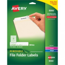 Avery® Removable File Folder Labels, Sure Feed(TM) Technology, Removable Adhesive, White, 2/3" x 3-7/16", 750 Labels (8066) - Removable Adhesive - 21/32" Width x 3 7/16" Length - Rectangle - Laser, Inkjet - White 