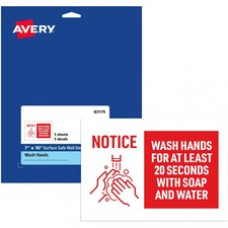 Avery® Surface Safe NOTICE WASH HANDS Wall Decals - 5 / Pack - Wash Hands for at Least 20 Seconds Print/Message - 7