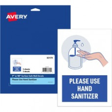 Avery® Surface Safe USE HAND SANITIZER Wall Decals - 5 / Pack - Please Use Hand Sanitizer Print/Message - 7