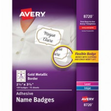 Avery® Self-Adhesive Removable Name Tag Labels with Gold Metallic Border - 120 / Pack - 2.33