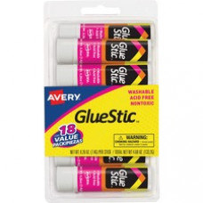 Avery® Glue Stic White, 0.26 oz., Washable, Nontoxic, Permanent Adhesive, 18 Glue Sticks (98089) - 0.26 oz - Fabric, Polystyrene - Non-toxic, Permanent - 18 / Pack - White