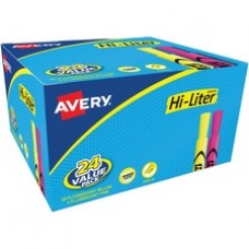 Avery® Hi-Liter(R) Desk-Style Highlighters, SmearSafe(R), Chisel Tip, 24 Assorted Color Highlighters (98189) - Chisel Marker Point Style - Fluorescent Yellow, Fluorescent Pink - 24 / Box