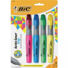 BIC Brite Liner Fluorescent Highlighters - Chisel Marker Point Style - Fluorescent Assorted - 4 / Set