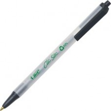 BIC Clic Stic Retractable Ball Pens - Medium Pen Point - Black - Clear Barrel - 12 / Dozen