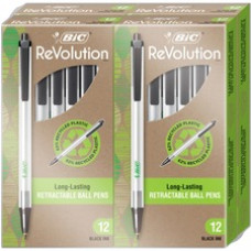 BIC ReVolution Clic Stic Retractable Ballpoint Pen - Medium Pen Point - 1 mm Pen Point Size - Retractable - Black - Semi Clear Barrel - 48 / Pack