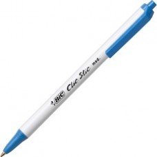 BIC Clic Stic Retractable Ballpoint Pens - Medium Pen Point - Round Pen Point Style - Blue - Clear Barrel - 12 / Dozen
