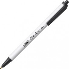 BIC Clic Stick 1.0mm Retractable Ball Pen - Medium Pen Point - 1 mm Pen Point Size - Retractable - Black - White Barrel - 60 / Box