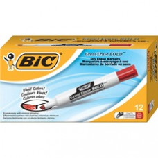 BIC Great Erase Bold Color Dry Erase Markers - Bold Marker Point - Chisel Marker Point Style - Red - Plastic Barrel - 12 / Dozen