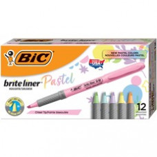 BIC Brite Liner Grip Pastel Highlighters - Chisel Marker Point Style - Pastel Yellow, Pastel Pink, Pastel Blue, Pastel Green, Pastel Purple, Pastel Orange - 1 Dozen