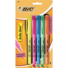 BIC Brite Liner Grip Highlighters - Chisel Marker Point Style - Assorted - 5 / Set