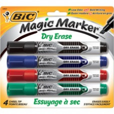 BIC Chisel Tip Dry Erase Magic Markers - Bold Marker Point - Chisel Marker Point Style - Black, Red, Blue, Green Water Based Ink - 4 / Set