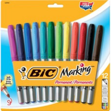 BIC Mark-it Fine Point Permanent Markers - Fine Marker Point - Assorted - Silver Barrel - 12 / Set