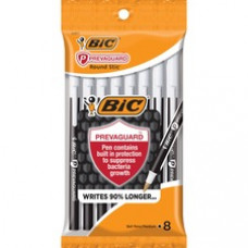 BIC PrevaGuard Round Stic Ballpoint Pen - Round Pen Point Style - Black - 8 / Pack