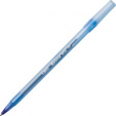 BIC Round Stic Ballpoint Pens - Medium Pen Point - Blue - Blue Barrel - 12 / Dozen