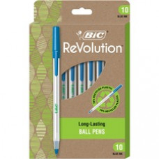 BIC ReVolution Round Stic Ballpoint Pen - Medium Pen Point - 1 mm Pen Point Size - Blue - Semi-transparent Barrel - 10 / Dozen