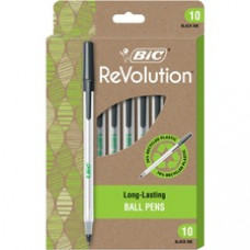 BIC ReVolution Round Stic Ballpoint Pen - Medium Pen Point - 1 mm Pen Point Size - Black - Semi-transparent Barrel - 10 / Dozen