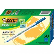 BIC ReVolution Round Stic Ballpoint Pen - Medium Pen Point - 1 mm Pen Point Size - Conical Pen Point Style - Blue - Semi-transparent Barrel - 50 / Box