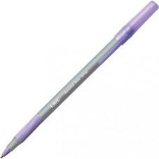 BIC Round Stic Grip Ballpoint Pen - Medium Pen Point - Purple - Frost Barrel - 12 / Dozen