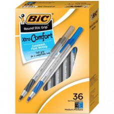 BIC Round Stic Grip Ballpoint Pen - Medium Pen Point - 1.2 mm Pen Point Size - Assorted - Assorted Barrel - 36 / Box