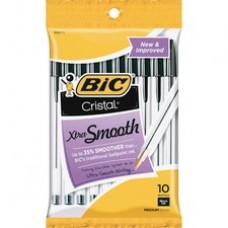 BIC Classic Cristal Ballpoint Pens - Medium Pen Point - Black - Clear Barrel - 10 / Pack